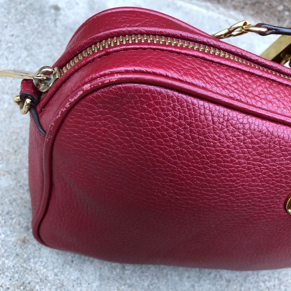 MICHAEL KORS Fulton Purse Women's Red Pebbled Leather Crossbody Shoulder Bag Zip - Picture 3 of 11